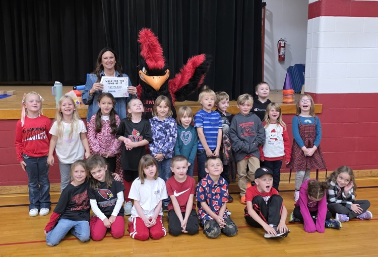Mrs. Marlatt’s first grade class won first place! They get an extra recess and popsicle, a dance party, and a pizza party!