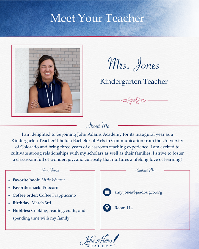Teacher Bio - Mrs. Jones, Kindergarten