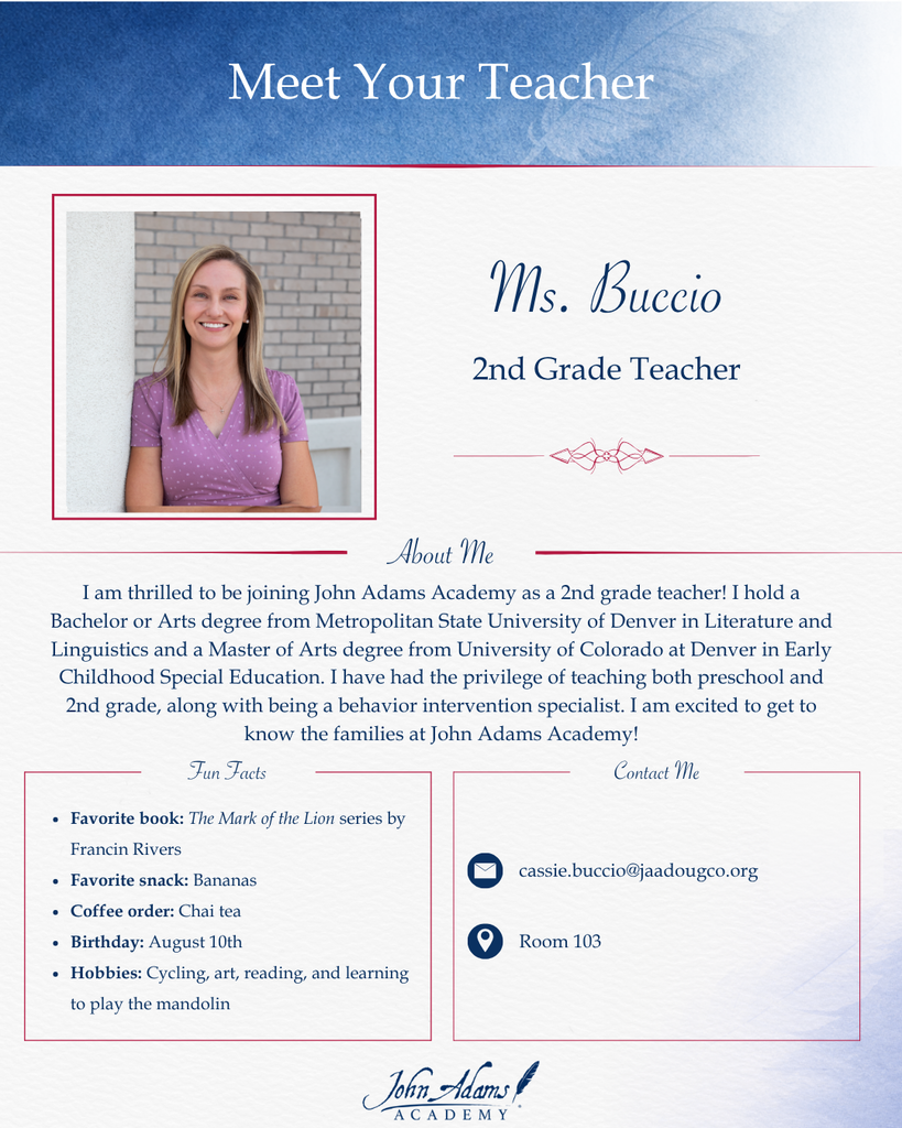 Teacher Bio - Ms. Buccion, Second Grade