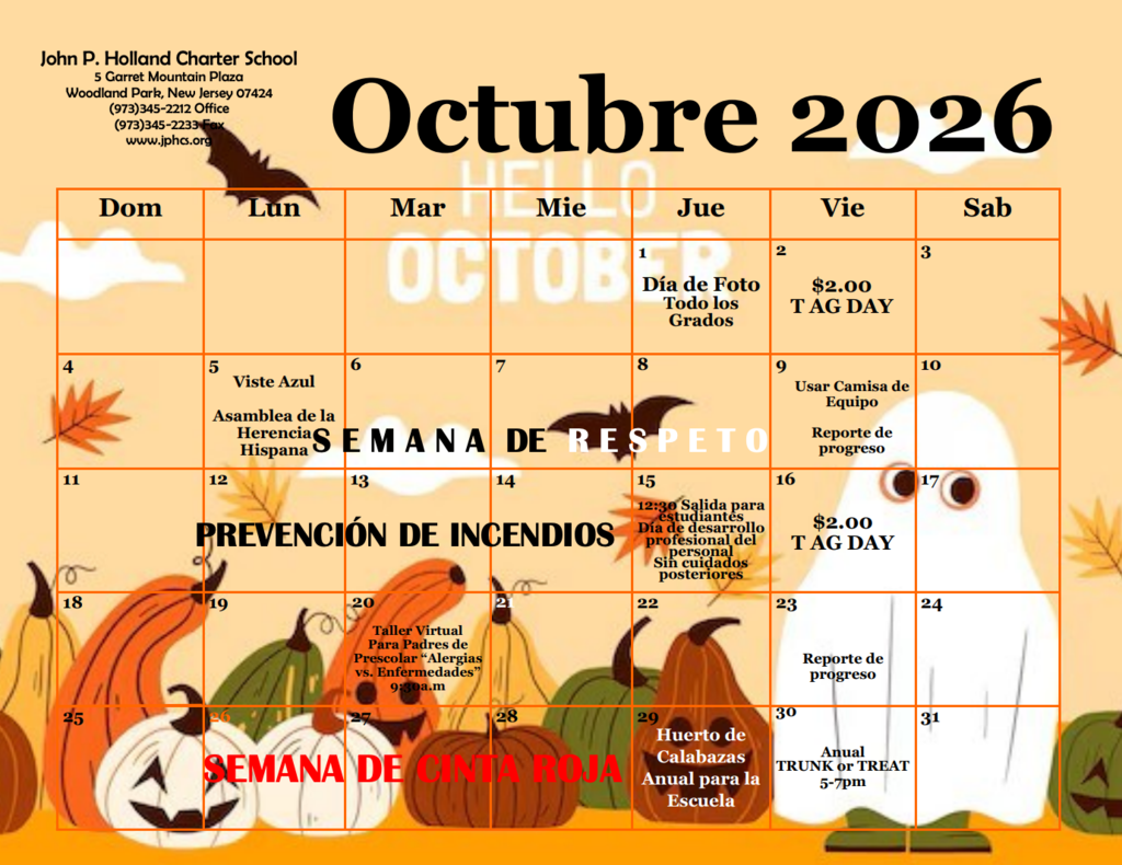 Spanish October Monthly Calendar