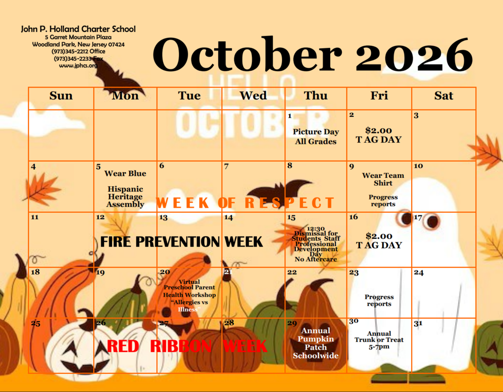 October Monthly Calendar