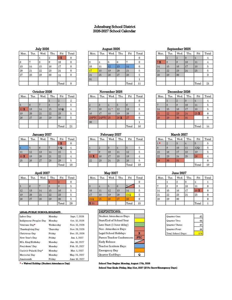 2026-2027 School Calendar