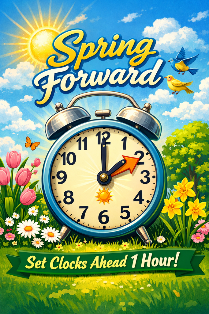 spring forward time change one hour ahead