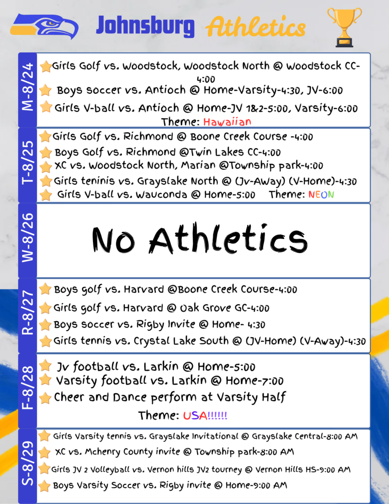 Weekly Athletic Calendar 8/24