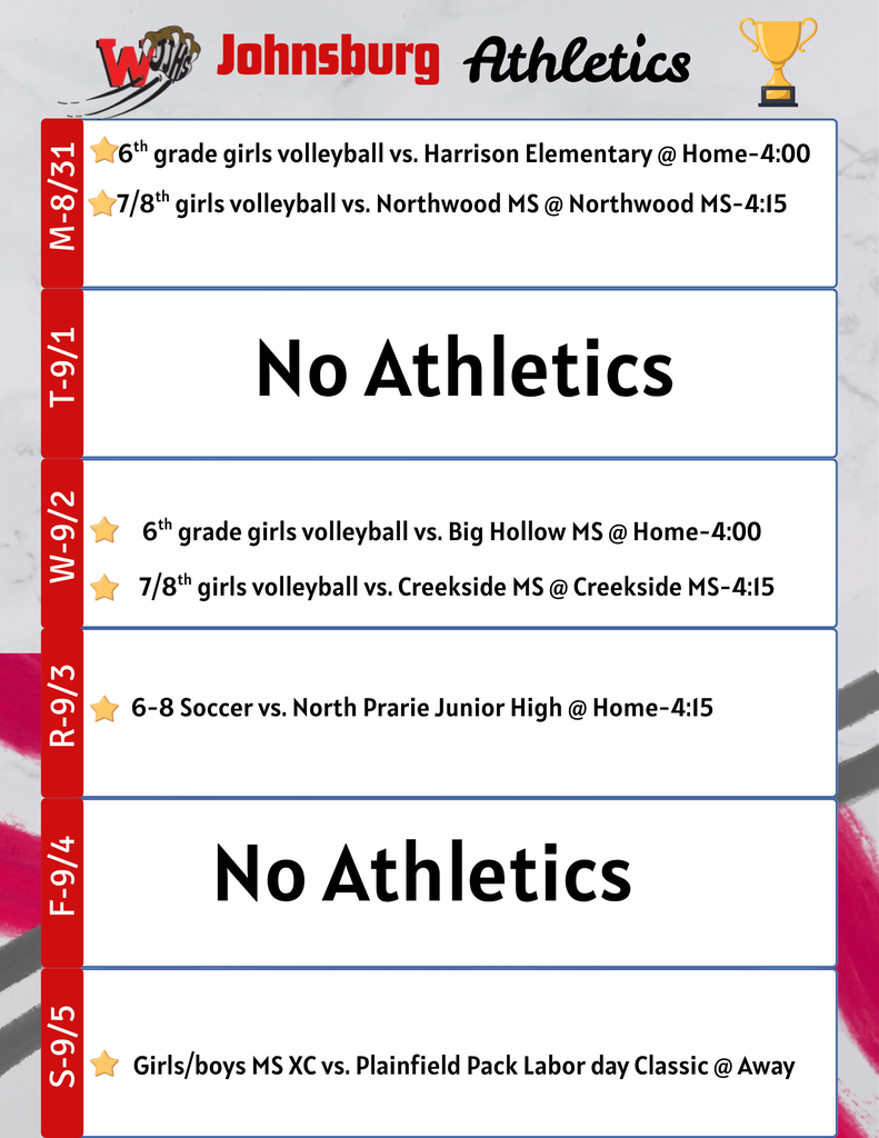 Wildcat Athletics Schedule- 8/31-9/5