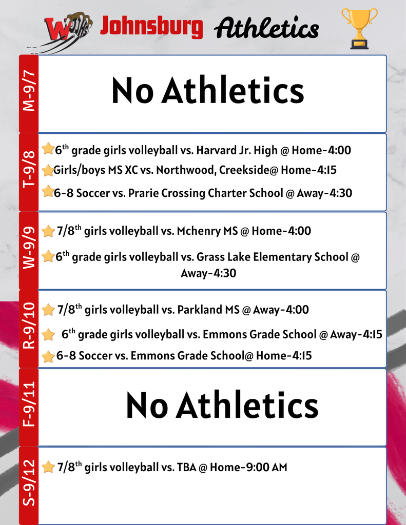 JJHS Athletics 9/7-9/12