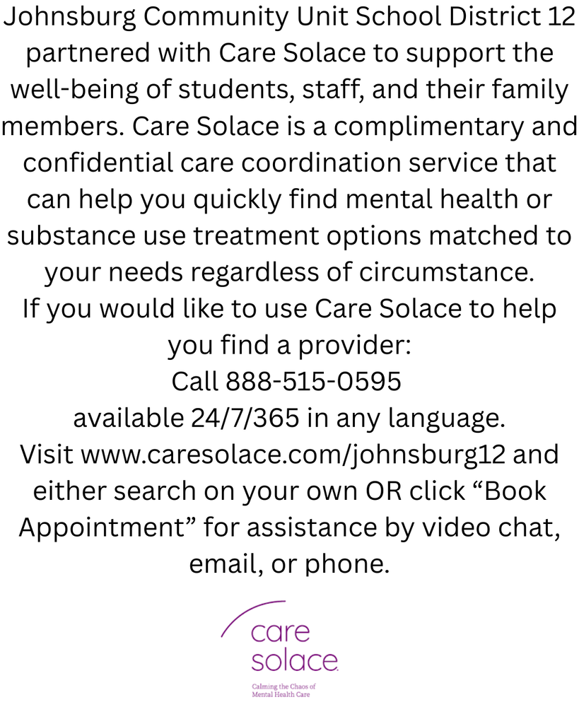 An advertisement for Care Solace service, offering mental health and substance use treatment options. Contact information and website are provided.