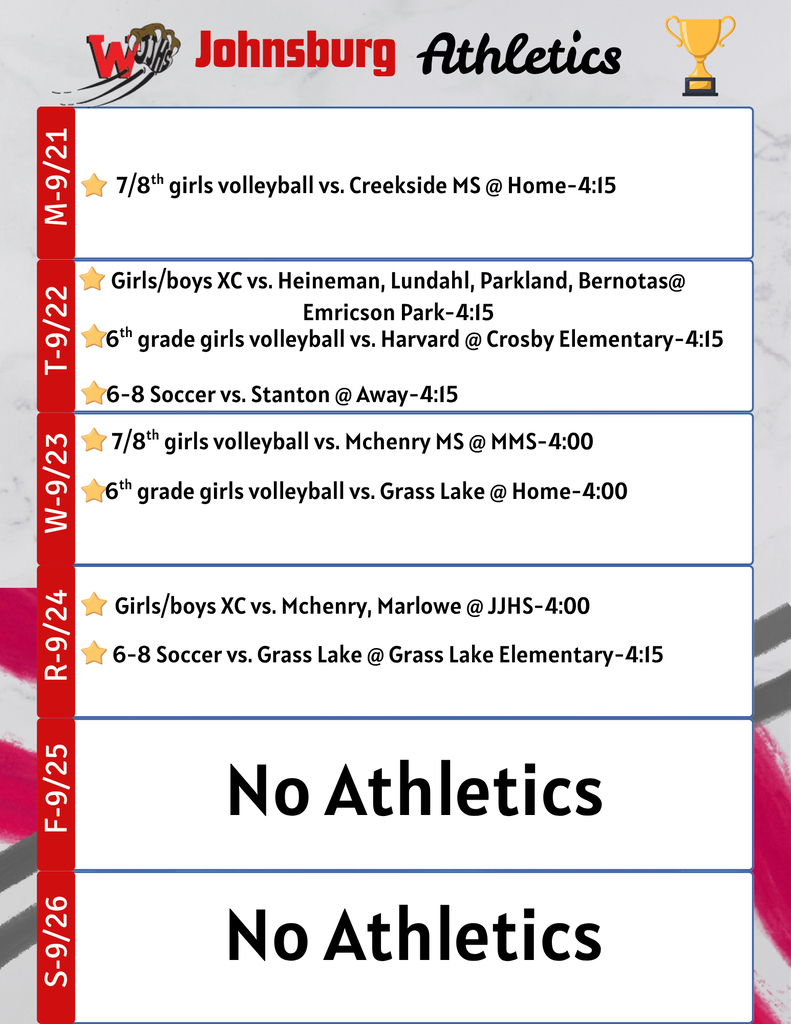 JJHS Athletics 9/21-9/26