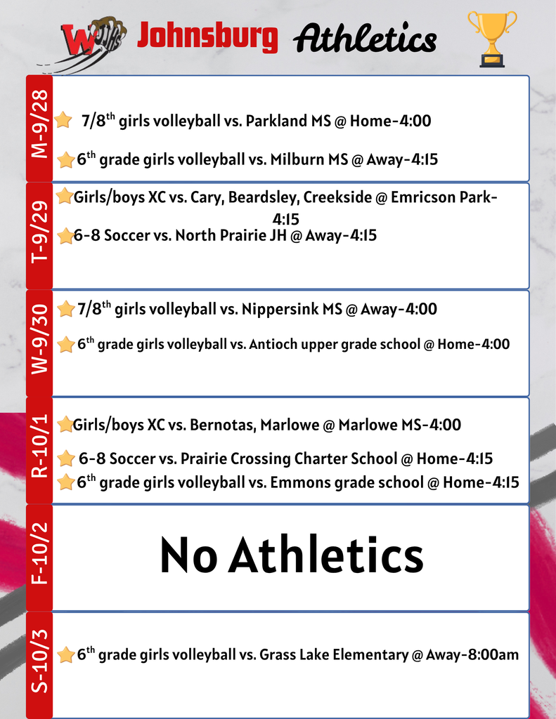 JJHS Athletics 9/28-10/3