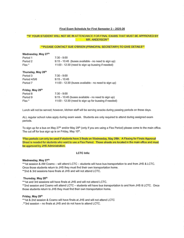 Sem 2 Finals Bell Schedule 