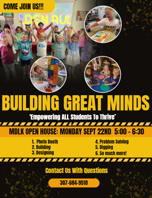 MDLK Open House. Sept 22 from 5:00-6:30. Come join the fun! See flyer for additional info!