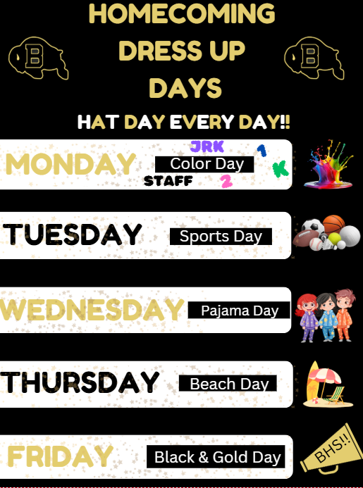 MDLK Homecoming dress up days. Please see flyer for additional info
