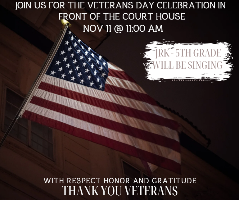 Join us on November 11th for the Veteran's Day Assembly at 11:00 