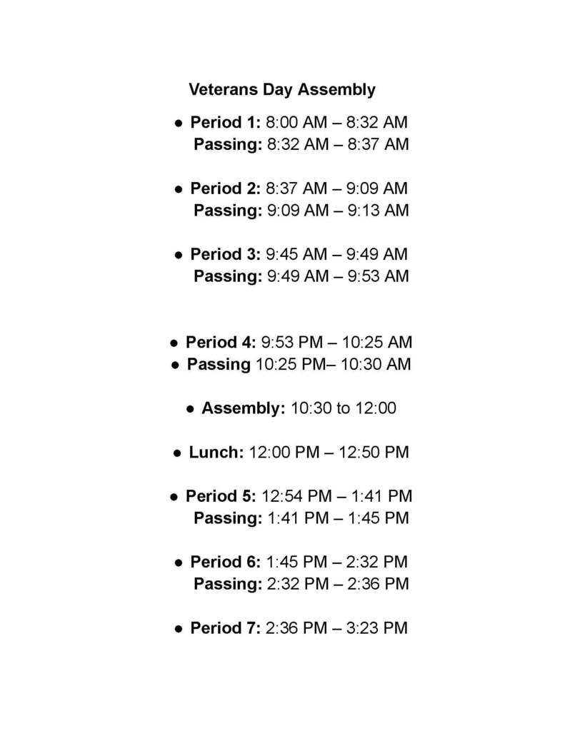 Modified School Schedule for November 10th Buffalo High School