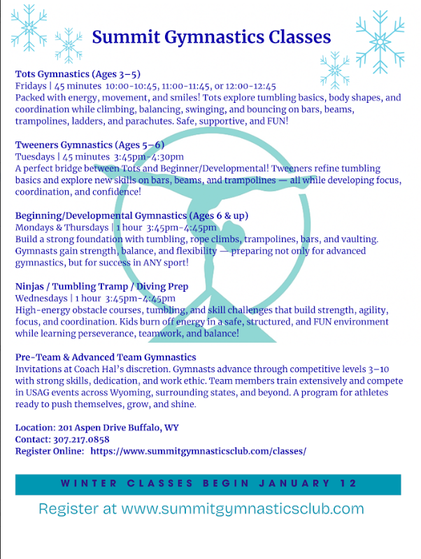 Gymnastics Opportunity. Please see flyer for additional information!