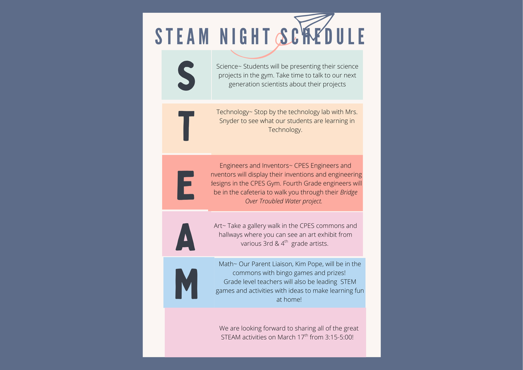 STEAM Night Schedule