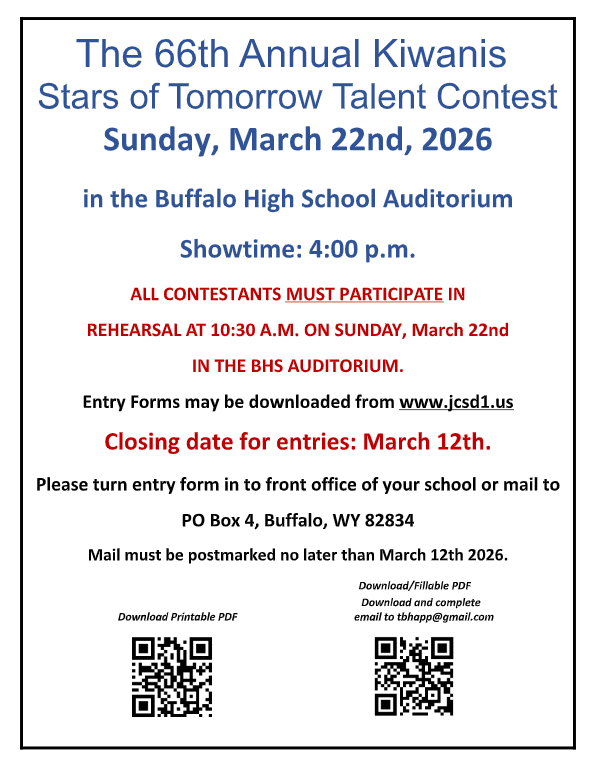 Stars of Tomorrow Talent Contest.. Please see flyer for additional information