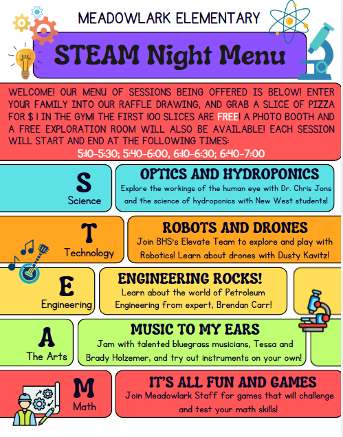 MDLK STEAM night is Tuesday March 24 from 5-7 See flyer for additional info!