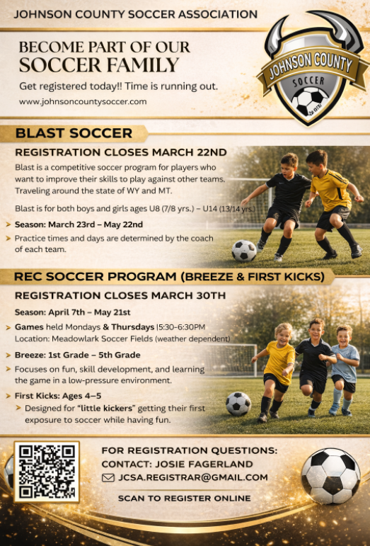 Soccer Registration is open! Please see flyer for additional information!