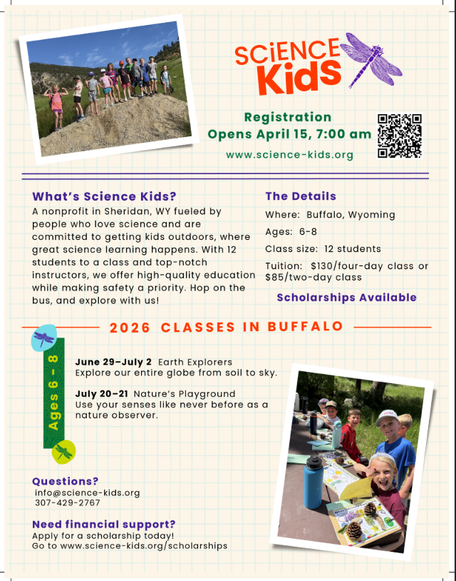 Science Kids Registration Opens April 15th at 7am. See flyer for additional information!