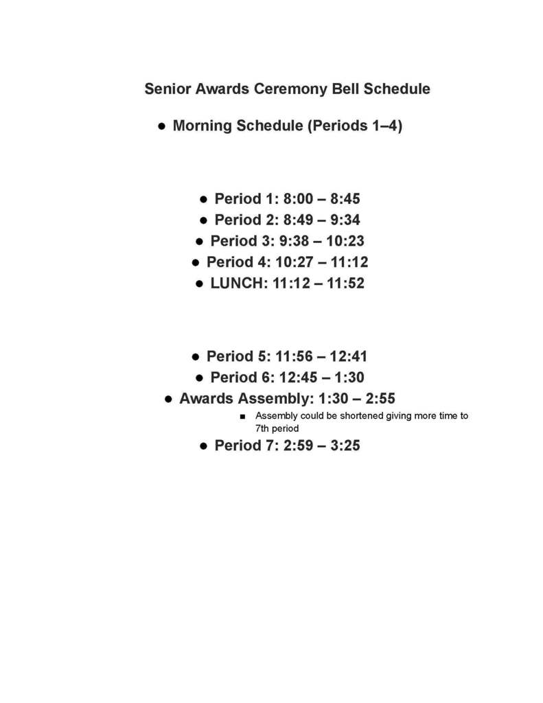 Senior Awards Ceremony Schedule May 13th
