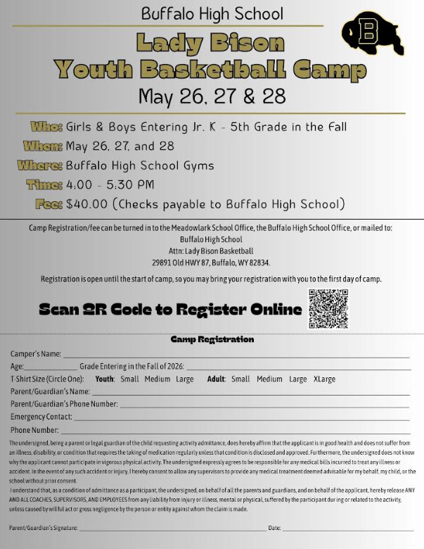 MES: Lady Bison Youth Basketball Camp opportunity! Please see flyer for additional information!