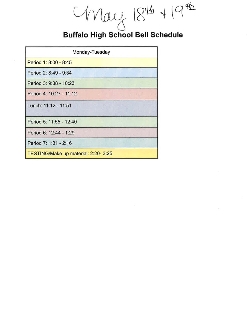 May 18th and 19th Schedule