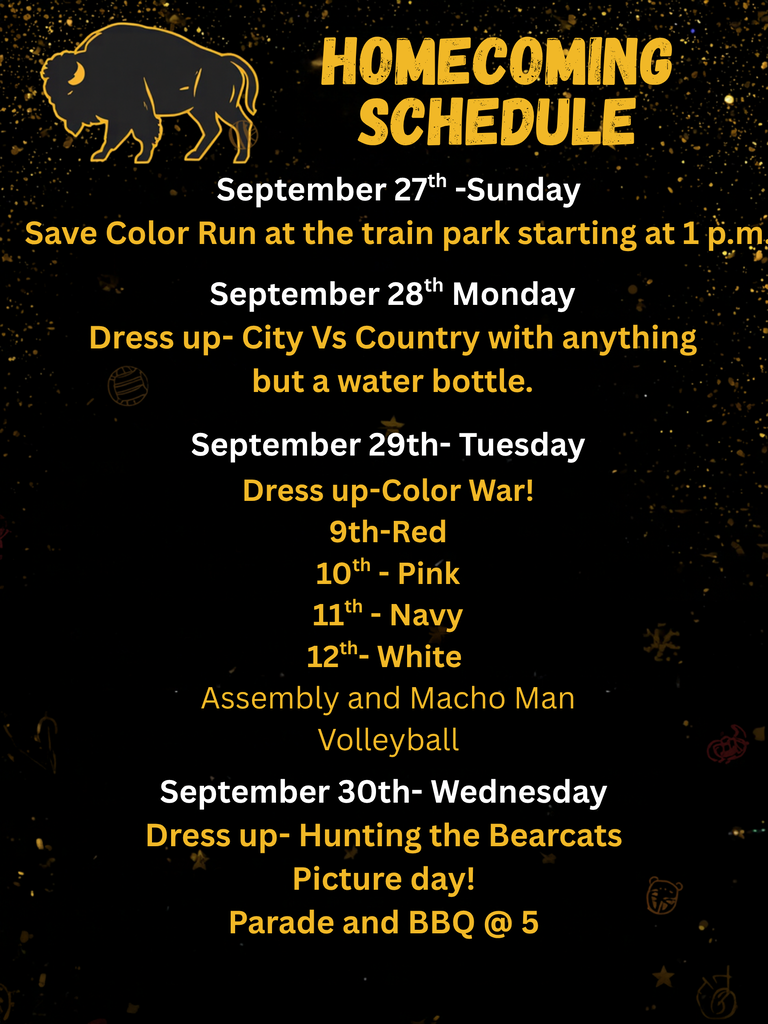 Homecoming Schedule September 27th - September 30th