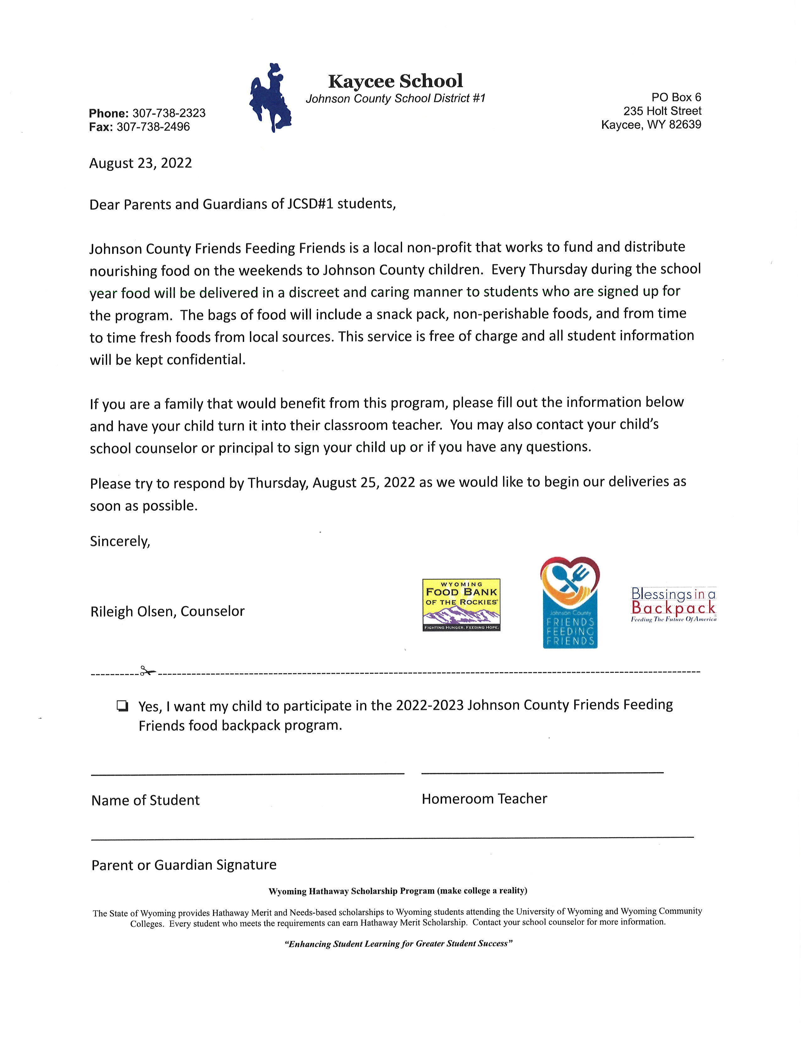 Friends Feeding Friends Kaycee K12 School