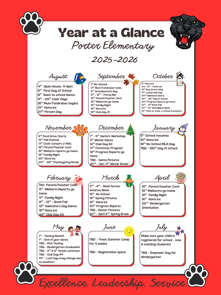 Porter Year at a glance Calendar Poster