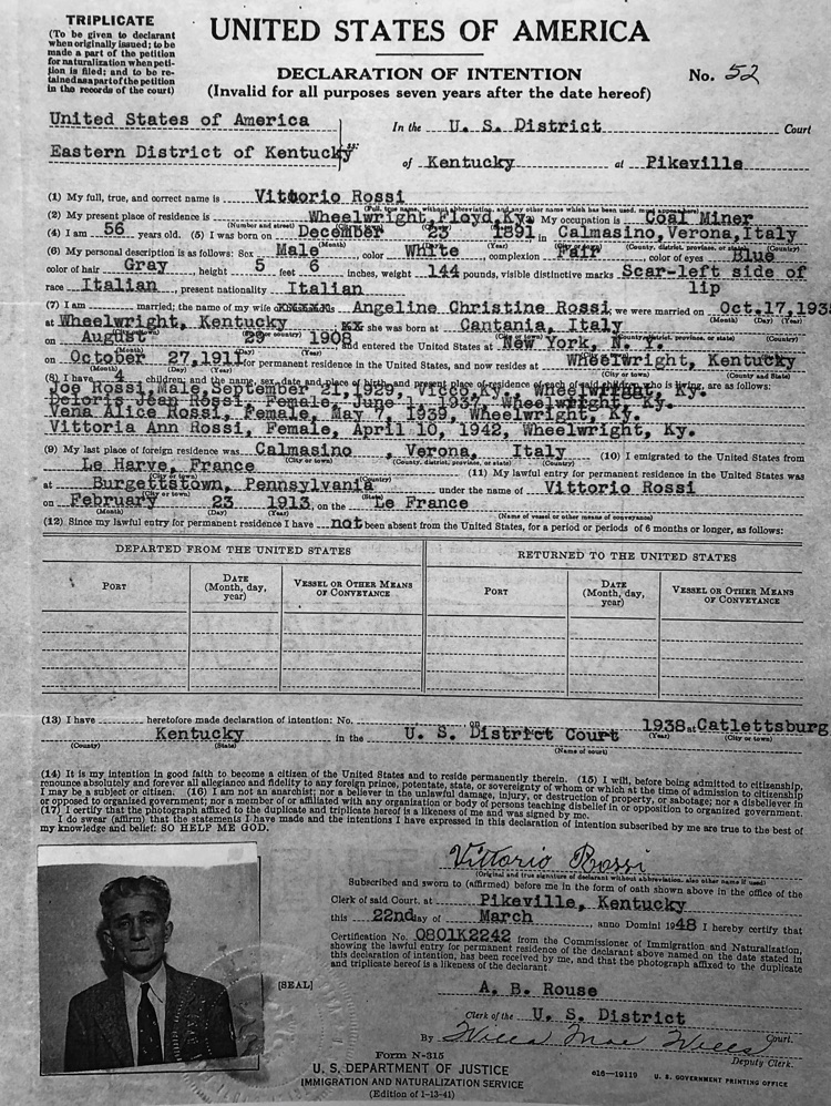 Vittorio Rossi declaration