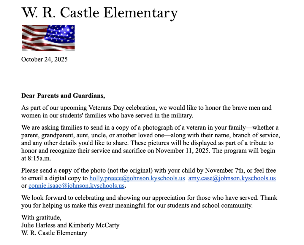 Veterans Day letter