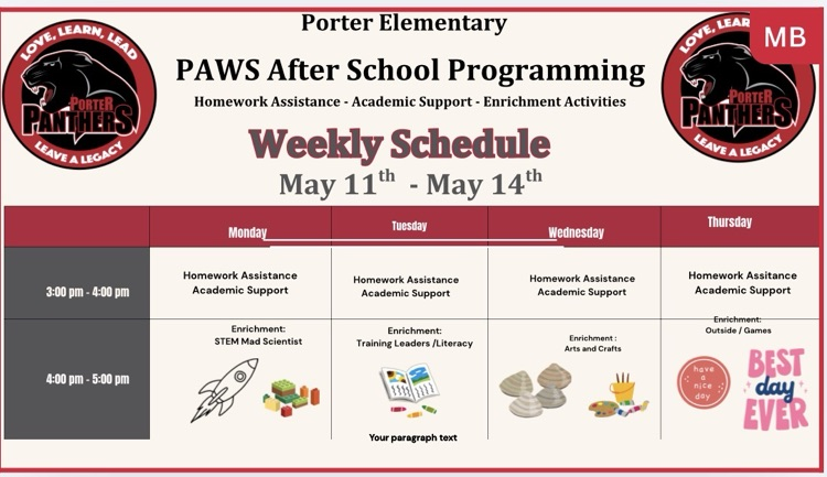 paws weekly schedule 