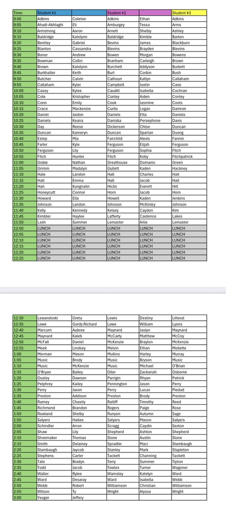 Senior Appointment List