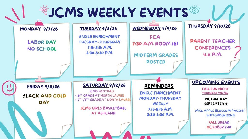 Weekly Calendar 9/7-9/12