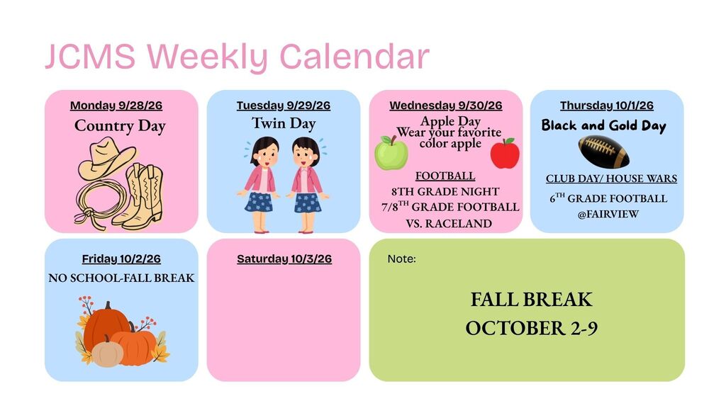 JCMS Weekly Calendar