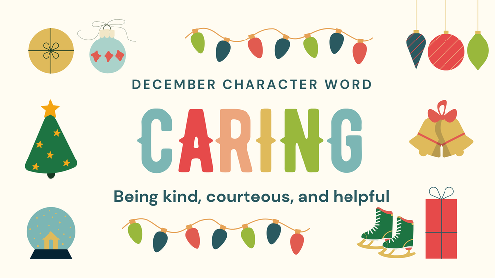 Caring and definition surrounded by holiday decor