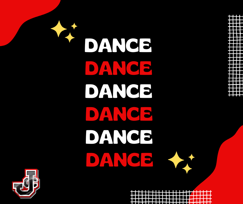 Red, black and white dance logo