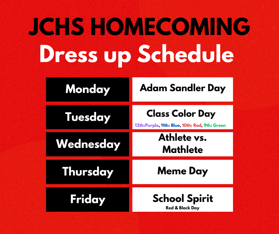 JCHS homeocming dress up days 2025