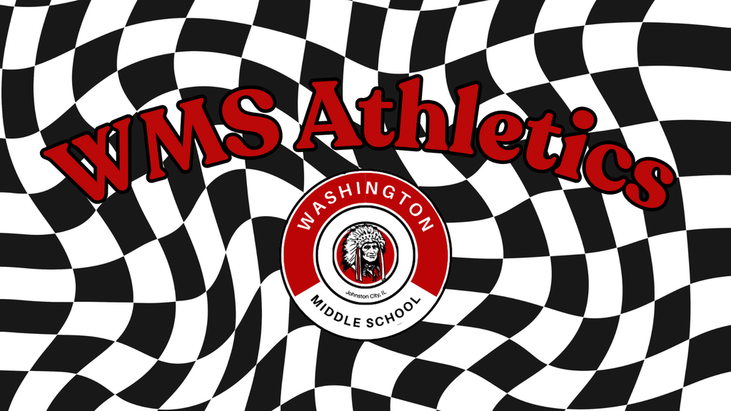 WMS athletics title slide with the wms logo on a black and white checkered background