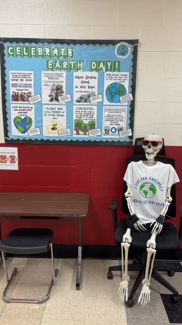 Bob, the skeleton, is wearing his finest earth day attire