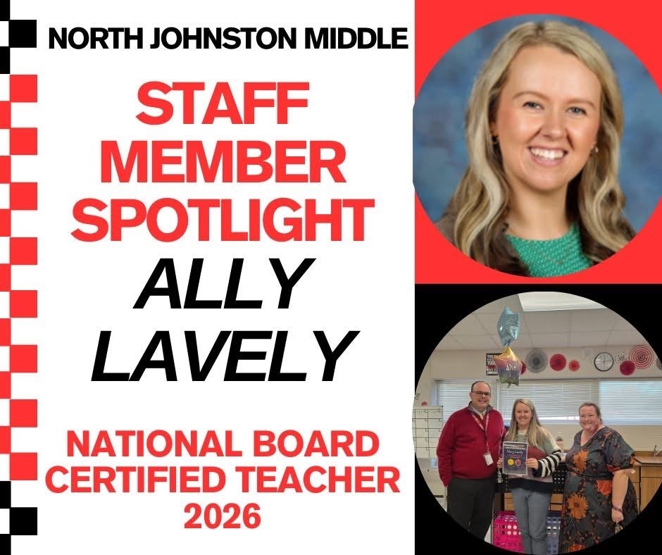 title njm staff member spotlight ally lavely national board certified teacher 2026 and picture of Mrs. Lavely