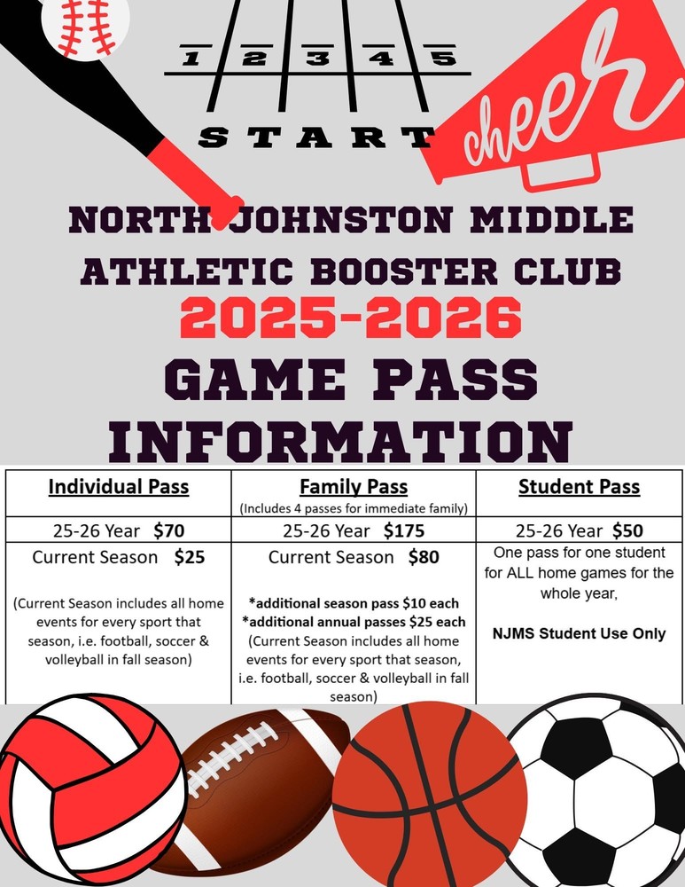 Flyer for sports passes with different sports gear and a price chart 