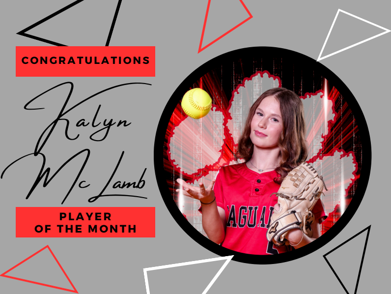 grey background with red white and black  triangles title congratulations kalyn mclamb player of the month 
