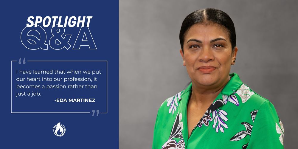 A graphic with a picture of Eda Martinez who is the Classified Employee of the Month.