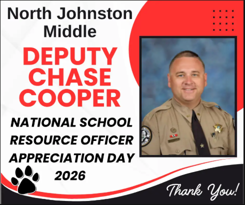 red white and black background with title NJM deupty chase cooper national school resource officer appreciation day 2026 and picture of deputy cooper 