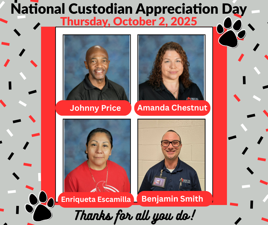 grey background with red white and black sprinkles and pictures of 4 custodians and title national custodian appreciation day