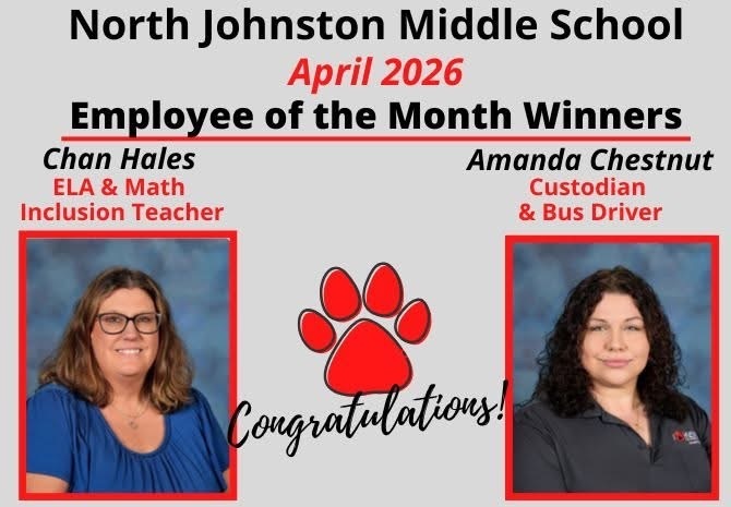 grey background title njms april 2026 employee of the month winners chan hales and amanda chestnut 