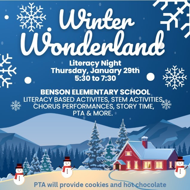 Winter Wonderland Literacy Night 1/29/26 at 5:30-7:30pm
