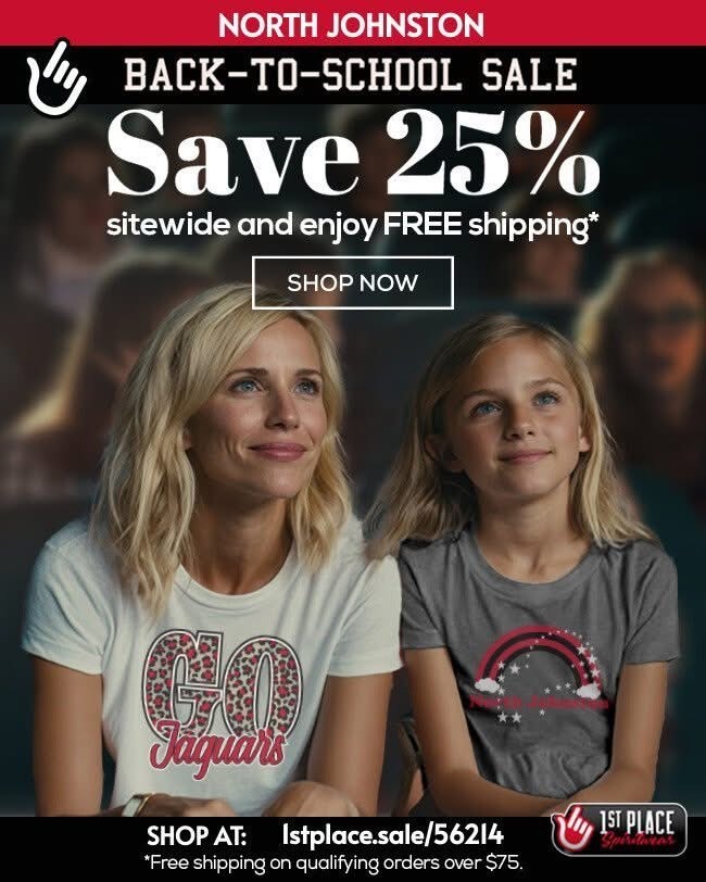 Flyer of a girl and woman wearing jaguar spirit wear advertising for the pta spirit wear sale 